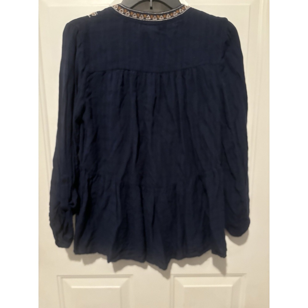 Knox Rose Women's Peasant Top Blue Roll-Tab Sleeve Size Small Boho Artsy - Picture 8 of 8